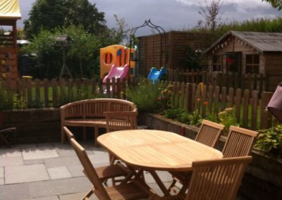 Table and chairs in a garden